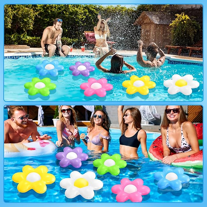Leyndo Hoteam 6 Pcs 24 Inch Spring Inflatable Daisy Decorations Summer Flower Pool Floats Garden Ornaments Outdoor Indoor Party Decor Yellow White Colorful PVC Inflatable Flowers for Birthday Wedding