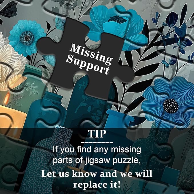 Blue Flower Puzzles for Adults 1000 Pieces,PICKFORU Indigo Whisper Jigsaw Puzzle, Elegant Plant Floral Vase Puzzles, Challenge for Adults Modern Aesthetic