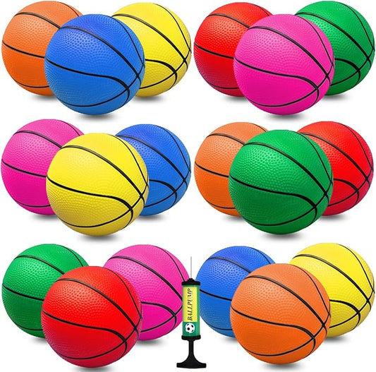 18Pcs 5" Mini Basketball Balls Bulk Small Basketballs Set, PVC Small Basketball for Over The Door Hoop Games Party Favors Indoor Outdoor Play Adults Kids Pool Beach Colorful