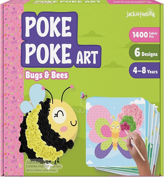 jackinthebox Poke Poke Art – Bugs Theme, Mess-Free Fabric Art and Craft, Flower Pressing Kits, Gift for Kids, Best Gifts for Girls and Boys Ages 4 5 6 7 8