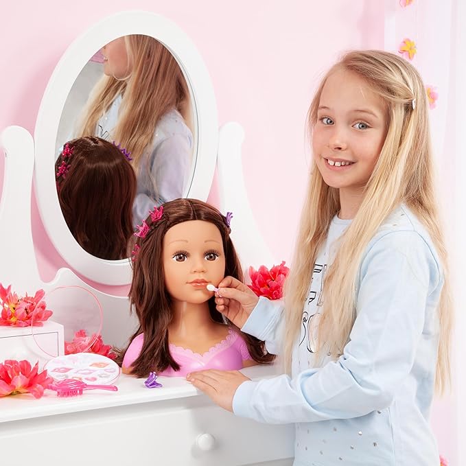 Bayer Design: Charlene Super Model Make Up Head, Brown Hairs, Brunette, Comes with Make-Up and Stickers, Styling Ideas Shown on Showbox, For Ages 3 and up