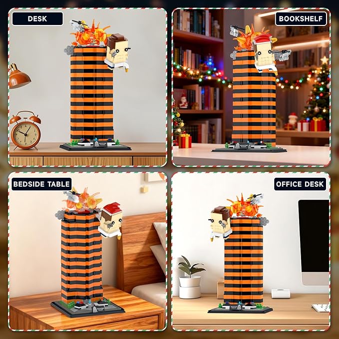 Naka Tami Plaza Building Set with Lights, 517 PCS Collectible Desktop Decor Model – Recreates Dramatic Skyscraper Rooftop Explosion Scene. Birthday for Fans, Adults & Kids 8+
