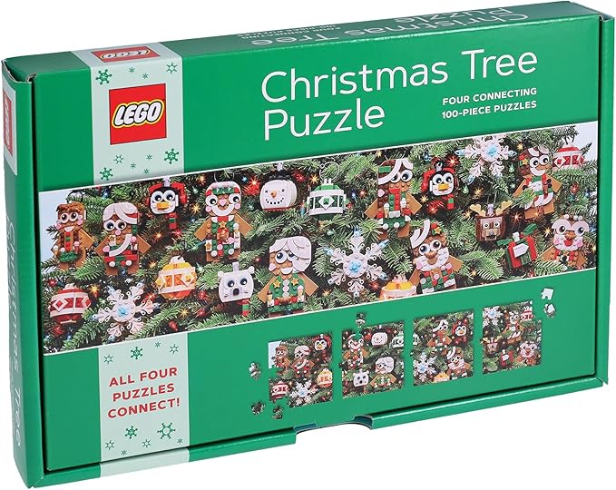 Lego Christmas Tree Puzzle | Four Connecting 100-Piece Jigsaw Puzzles