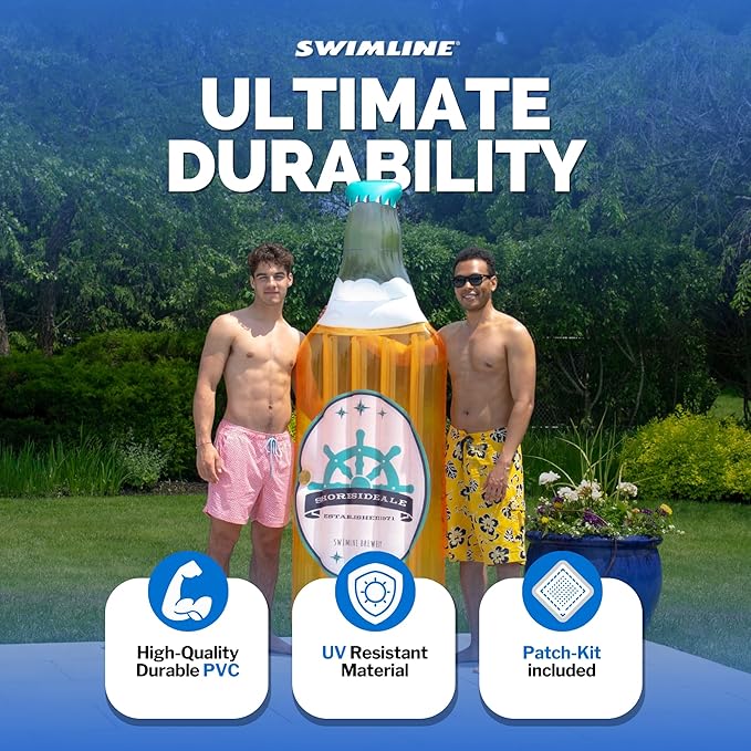 SWIMLINE Inflatable Swimming Pool Float Lounger Raft Mattress, Fun Mat, Beer Bottle, Orange