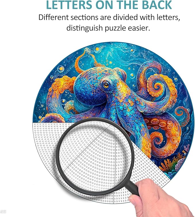 Ocean Octopus Adventure Puzzles for Adults 1000 Pieces, Jigsaw Puzzles 1000 Pieces for Adults, Fun Puzzles with Letters On Back, Challenging Game Toys (26.5 * 26.5in)