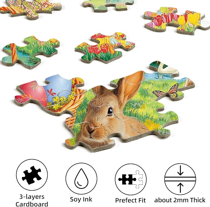 Sutinban Easter Puzzles for Adults 500 Pieces - Adorable Bunny, Colorful Eggs & Spring Garden Scene, Family Holiday Activity Puzzle Gift for Adults Senior