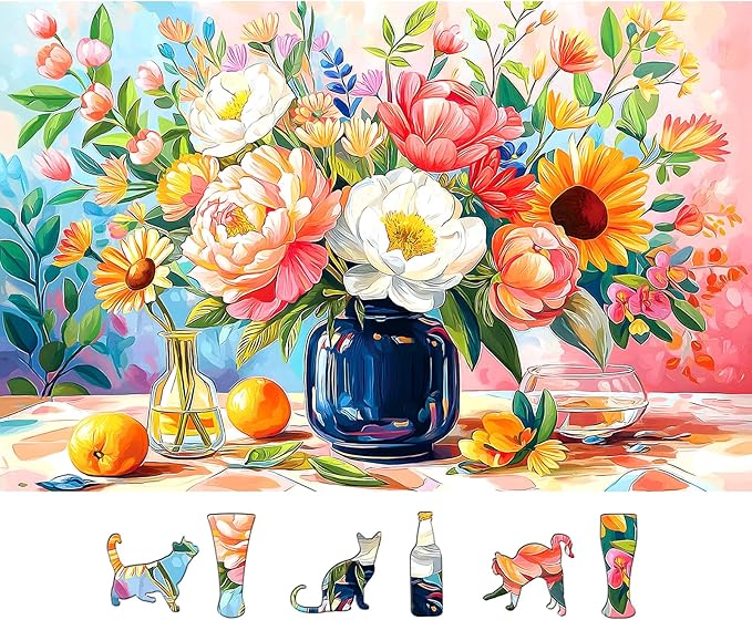 Pretty Flower Jigsaw Puzzle 500 Pieces for Adults, Colorful Floral Still Life Art Puzzle, Premium Thick Cardboard with Tight Interlocking, Ideal for Stress Relief, Home Decor