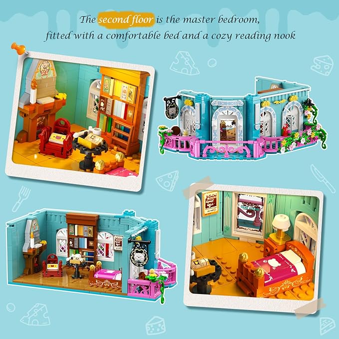 Castle Dairy Bakery Store Building Set with Light, Easter 1689 PCS City House Building Block Toy with Milk Cake Bread, Home Decor Construction Model Kit for Adults Kids Boys Girls Ages 12+