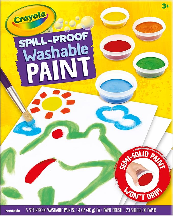 Crayola Spill Proof Paint Set - Toddler Stocking Stuffer, Washable Paint for Kids, Includes Paint Brush & Paper, No Drip, Less Mess Arts & Crafts, Ages 3+ (Pack of 2)