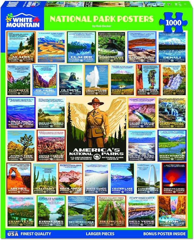 White Mountain 1000 Piece Jigsaw Puzzle Scenic Landmarks Collage Puzzles with Large Pieces for Adults and Family 24"x30" - America's National Parks