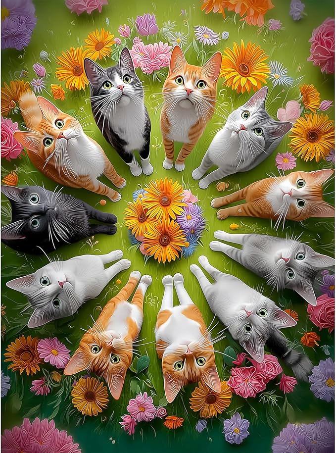 Puzzles for Adults 500 Pieces, Cat Jigsaw Puzzles - Feline Blossoms, Impossible Flower Puzzle for Seniors Family, 20.47 x 14.96 inches, 1:1 Poster, Letter on the Back