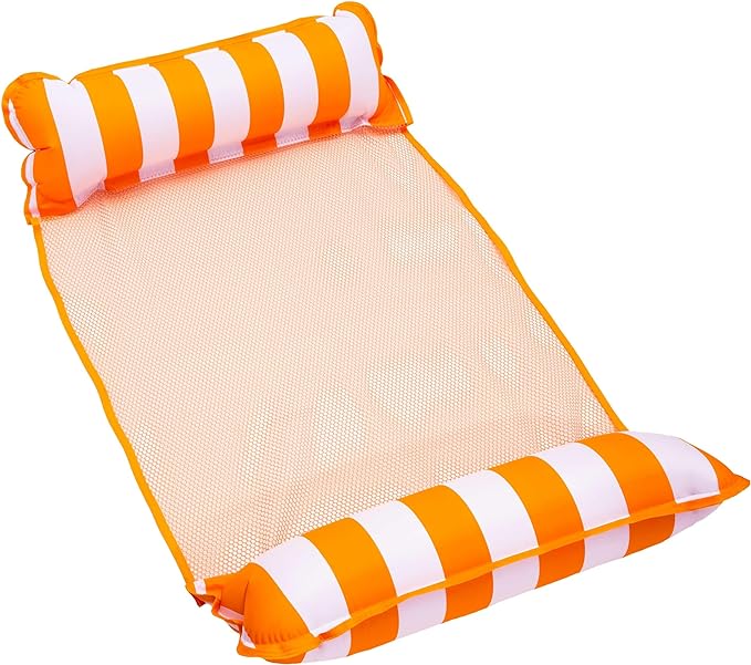 Aqua Original 4-in-1 Monterey Hammock Pool Float & Water Hammock – Multi-Purpose, Inflatable Pool Floats for Adults – Patented Thick, Non-Stick PVC Material – Orange/White Stripe