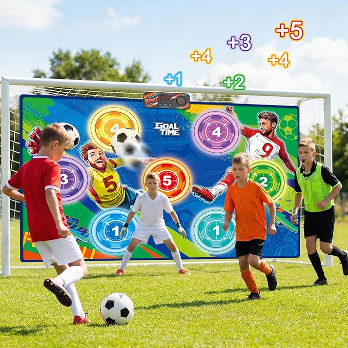Electronic Scoring Soccer Toy Game Mat Set for Kids, Indoor Outdoor Toss Soccer Target Game with Real-Time Score, 2 Soft Soccer & Goal, Birthday Gifts for 3-5/6-8/8-12 Years Old Boys Girls