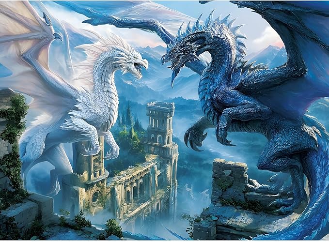 500 Piece Puzzle for Adults,Fantasy Dragon Fight Puzzle for Adults Elderly,Recycled Cardboard Battle of Two Dragons Puzzles 500 Piece,Creative Challenging Puzzle Family Game Nights Gift,20.5 * 15in