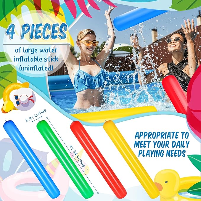 Deekin 4 Pcs Pool Inflatable Sticks Inflatable Pool Noodles Colorful PVC Outdoor Water Games Giant Blow up Noodles for Swimming Pools Adults Beach Lake Party, 41.34 Inch