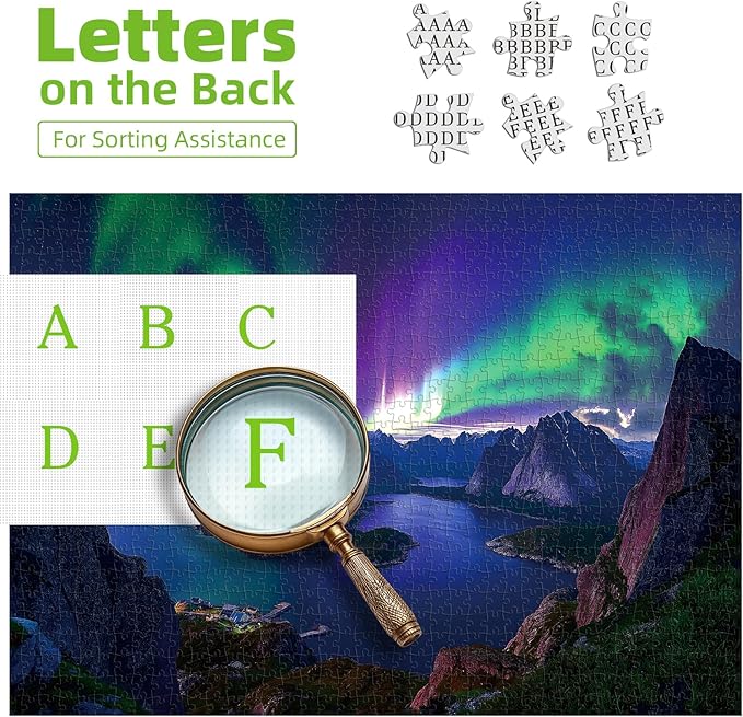 Blueforest 1000 Piece Puzzle for Adults - Breathtaking Northern Lights Fjord Landscape, 27.5x19.7 Inches Premium Jigsaw Puzzle for Game Nights Relaxation & Home Decor