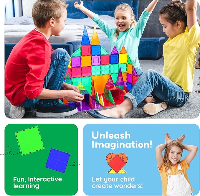 PicassoTiles 4pcs Magnetic Building Block Large Square Shape Magnet Tiles Construction Toy STEM Learning Kit Educational Playset Playboard Pretend Play Stacking Blocks Child Brain Development PTE09