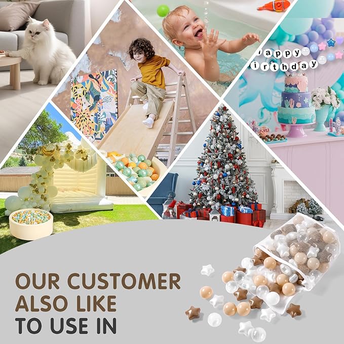 Realhaha Ball Pit Balls 50 100 200 500, Star Shapes for Babies Kids Playpen Plastic Balls for Babies Ball Pool Puppy Playballs