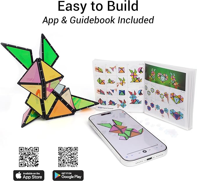 TOSY Magnet Pyramid Glow - 1 Cube Transforms into 1 Billion Shapes (Bunny, Egg, Flowers, Hearts), Easter Basket Stuffers Gift, 12 pcs, 243 Magnets, Glowing, Holographic Design, Puzzle/STEM Toy