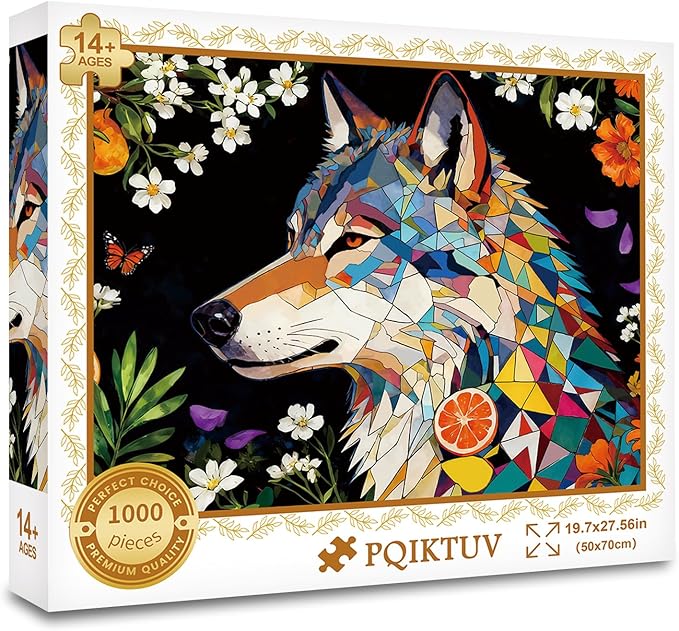 Puzzles for Adults 1000 Piece Jigsaw Puzzles with Letters on Back Wolf Puzzle Fun Gift Impossible Puzzle No Dust Family Decoration(27.56x19.7 Inch)