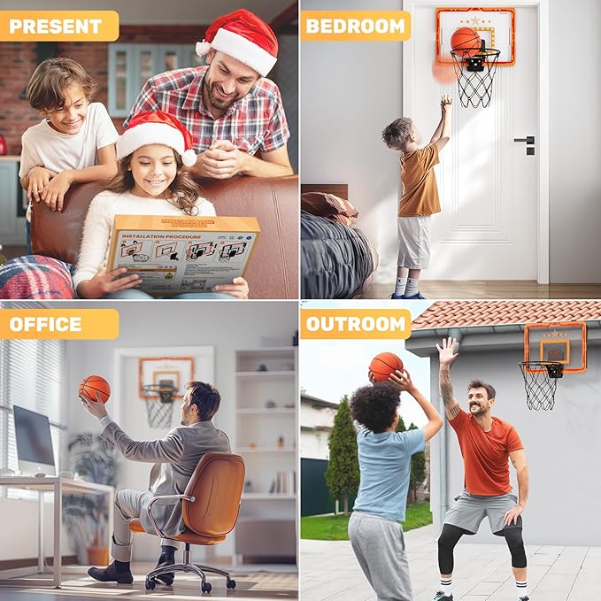 Indoor Basketball Hoop, for Boys 8-12, Led Light Mini Hoop with Electronic Scoreboard, Indoor Basketball Hoop for Kids, Boy Birthday Presents