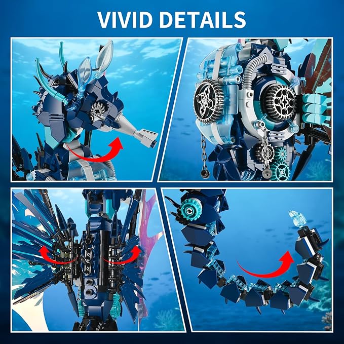 BNG Mechanical Seahorse Building Set for Adult,Movable Ocean Animal with Display Stand,Sea Fish Building Block Toy,Home Decor Gift for Adults Teens Kids Boys Ages 8+(1003PCS)