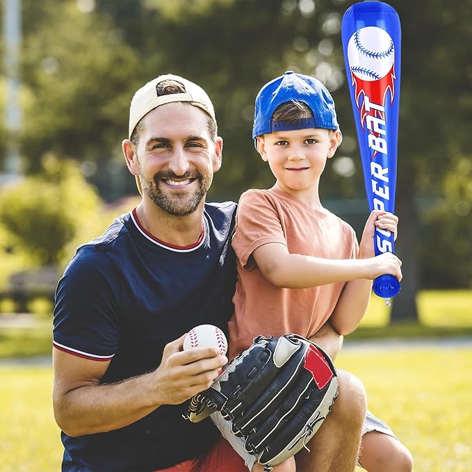 Fovths 12 Sets Inflatable Baseball Bats and Mini Baseball Set 22 Inches Inflatable Bat Sports Stress Ball for Baseballs Party Favors Sports Theme Decoration Goodie Bag Stuffers