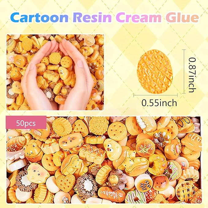 50PCS Mini Food Resin Mystery Blind Bags: Bread, Cookies, Pastries, Donuts Charms for DIY Phone Cases, Slime Charms, Scrapbooking & Craft Projects Party Favors, Classroom Rewards