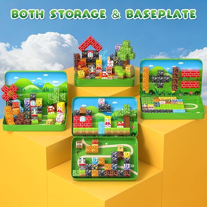Axirata 60PCS Mini Magnetic Blocks Travel Set for Kids, Mini Magnetic Tiles Building Cubes with Portable Iron Box, STEM Learning Sensory Toy for Toddler Boys Girls Age 3-5 4-8 8-12+