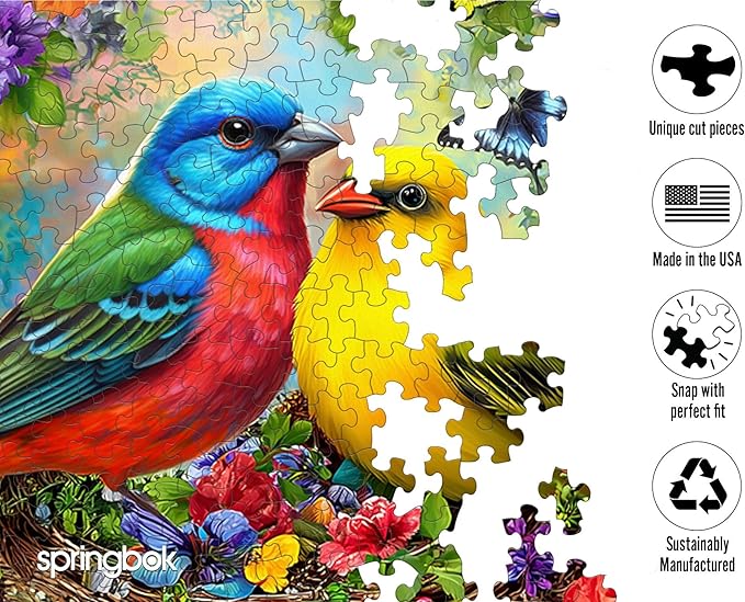 Springbok Spring Birds Serenade 500 Piece Jigsaw Puzzle for Adults - Poster Now Included - Colorful Bird Puzzle - Unique Cut Pieces - Made in USA