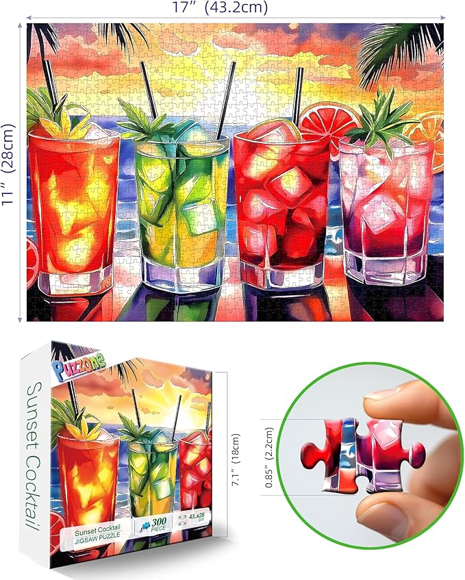 300 Piece Puzzles for Adults, Colorful Cocktails Jigsaw Puzzle for Fun Family Game Challenge Party Summer Decoration Gift, Finished Size 17 x 11 Inch