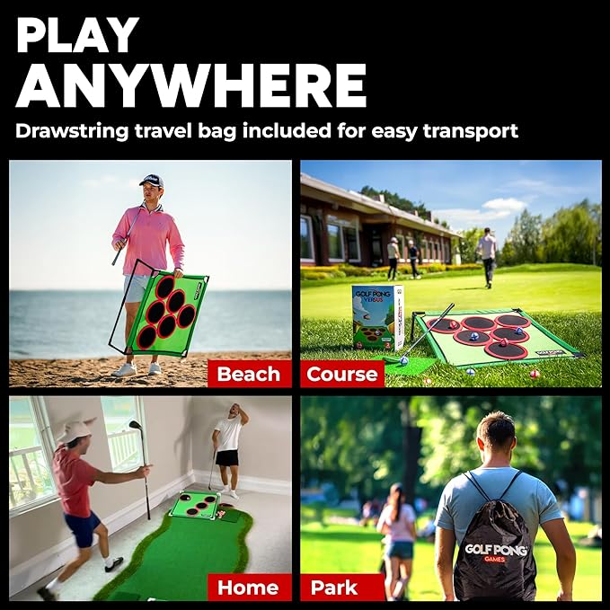 Golf Pong Game Set, Jumbo Backyard Lawn Game, Portable Indoor-Outdoor Chipping Golf Gift for Men, Women & Family