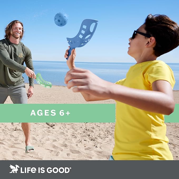 Life is Good Scoop Toss Game (Spearmint Green/Royal Blue), Beach & Backyard Catch Game with 2 Durable Scoops, 2 Balls & Storage Bag, Active Family Outdoor Games for Vacations, Parks & Picnics