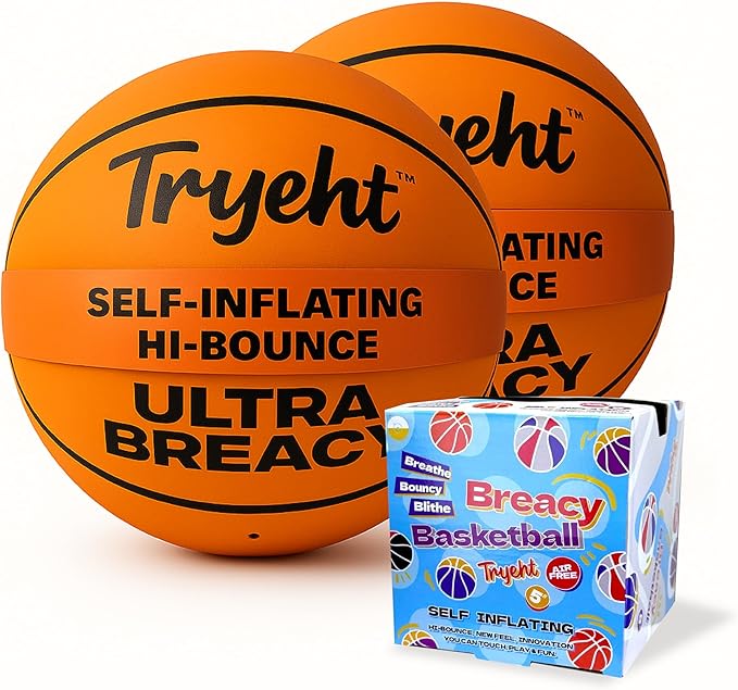 Mini Basketball, 5-Inch Self-Inflating Rubber Ball – No Pump Needed, High-Bounce Breacy Ball for Indoor Mini Hoop & Outdoor Play (Orange)