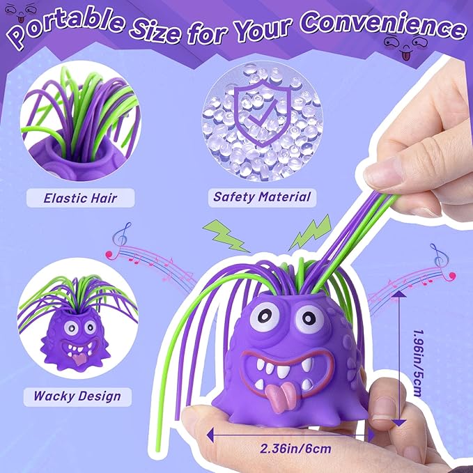 Fidget Toys Hair Pulling Stress Relief Toys with LED Light Differernt Screams Novelty Screaming Monster Toys for Adults Teens Autism (Blue&Purple, 2P)