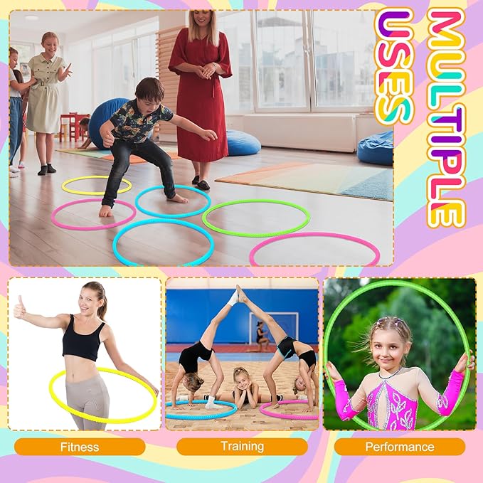 Sratte 8 Pcs Color Hoop Detachable Adjustable Exercise Ring Plastic Hoop for Gymnastics Dog Agility Equipment Party Decor, 4 Colors