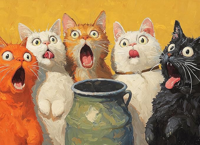 1000-Piece Adult Puzzle - Fun Jigsaw Puzzle for Adults Surprised Cats Oil Painting, Challenging Fun Puzzle for Adults, Colorful Animals Art Puzzle, Great Gift Idea, 26.65 x 19.25 in