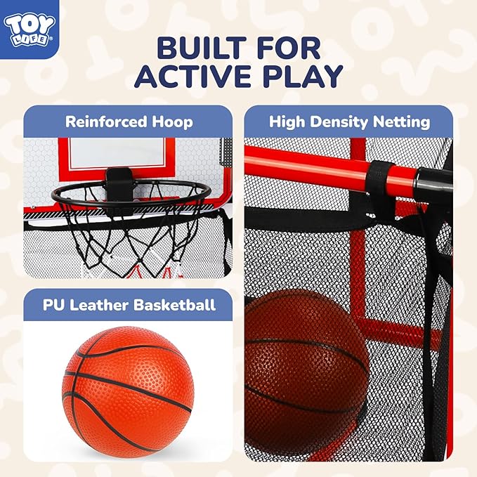 TOY Life Arcade Basketball Game Set Height Adjustable Easy Set Up with 4 Balls and Hoop Game for Kids 3 to 12 Years Old Indoor Outdoor Sport Play, Air Pump Included, Toys for Boys 5-7 Competition