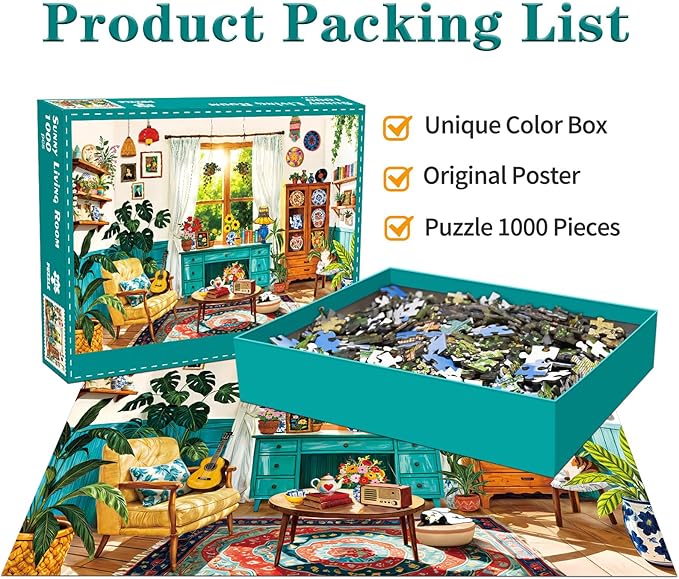 1000 Piece Puzzles for Adults - Cozy Boho Living Room Scene - Jigsaw Puzzles for Adults 1000 Piece Challenging Paper Puzzle for Relaxation, Home Decor Plant Lover Gifts (27.5" x 19.7")