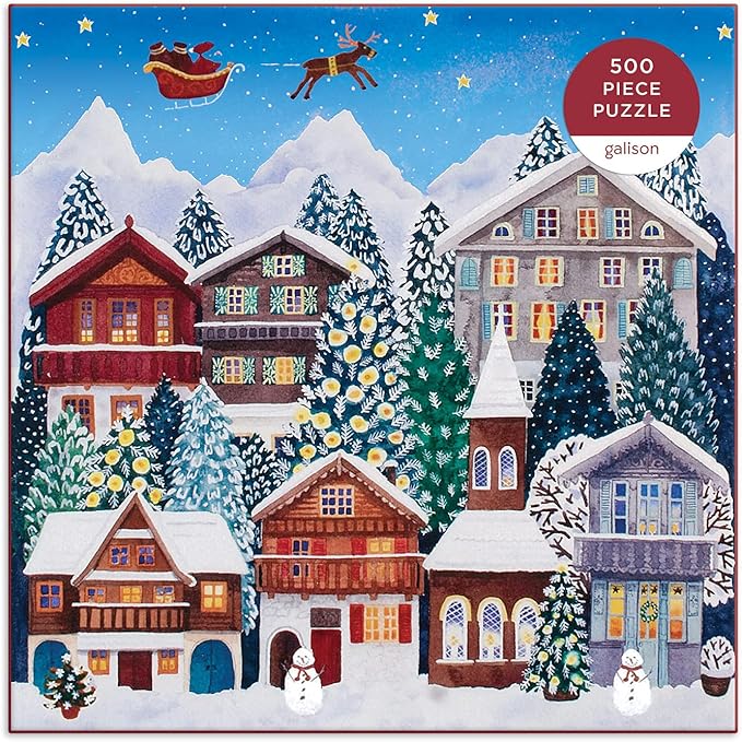 Galison Yuletide Village 500 Piece Puzzle from Galison - Featuring Colorful and Charming Illustrations of a Festive Winter Village, 20" x 20", Makes a Wonderful