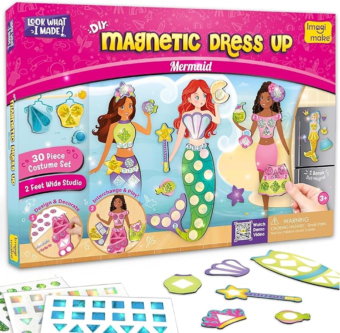 Imagimake DIY Magnetic Dress-Up Mermaid | 30 Magnetic Dresses & Accessories |Mix & Match Pretend Play Magnetic Toys for Girls | Easter Basket Stuffers | 3,4,5,6 & 7 Year Old Girl Birthday Gifts