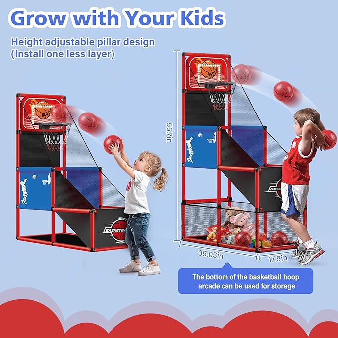 M SANMERSEN Kids Basketball Hoop Arcade Game Set with 4 Balls Electronic Scoreboard and LED Light, Indoor and Outdoor Play, Birthday/Halloween for 3-8 Year Old Boy and Girl