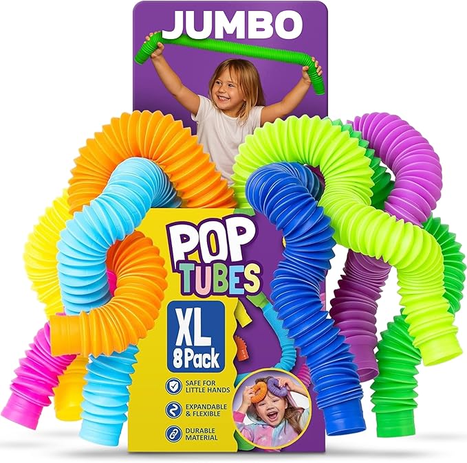 Nutty Toys Jumbo Pop Tubes - 8-Pack XL Sensory Toys - Creative STEM Learning for Kids - Connect & Pop! Top ADHD Autism Fidget 2026, Best Boy & Girl Easter Essentials & Easter Basket Stuffers Gift Idea
