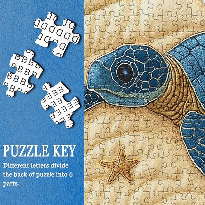 Sea Turtle Beach Puzzle for Adults 1000 Pieces, Quilt Sewing Art Jigsaw Puzzle, Ocean Seashell Starfish Puzzle