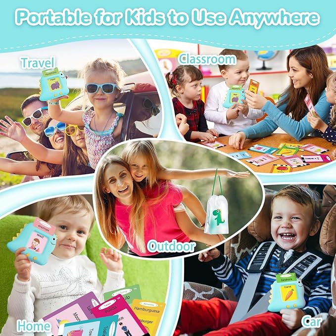 Alotwan Bilingual Talking Flash Cards Spanish/English, Learning Sensory Toys for Autistic Children, 224 Sight Words Español Speech Therapy Kids Toys Beginner, Birthday Gift for Little Boys and Girls