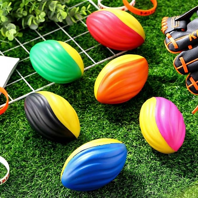Jerify Mini Footballs for Kids Spiral Foam Football Bulk 5 Inch Soft Small Waterproof Foam Ball Sports Birthday Toddler Football for Indoor and Outdoor Game (Fashion Color,12 Pcs)