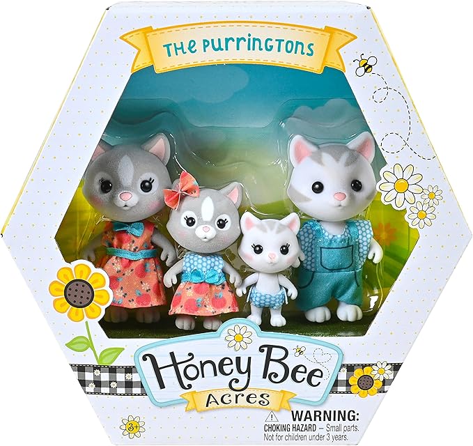 Honey Bee Acres The Purringtons Cat Family, 4 Miniature Doll Figures, Small
