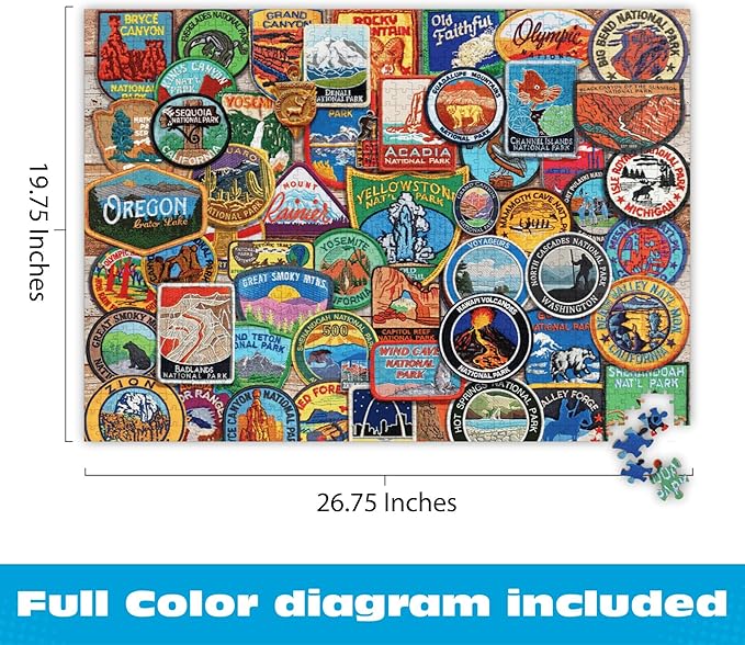 Buffalo Games - National Park Patches - Lewis T. Johnson - 1000 Piece Jigsaw Puzzle for Adults - Colorful Travel Puzzle for Nature Fans and Hikers - Finished Size 26.75 x 19.75