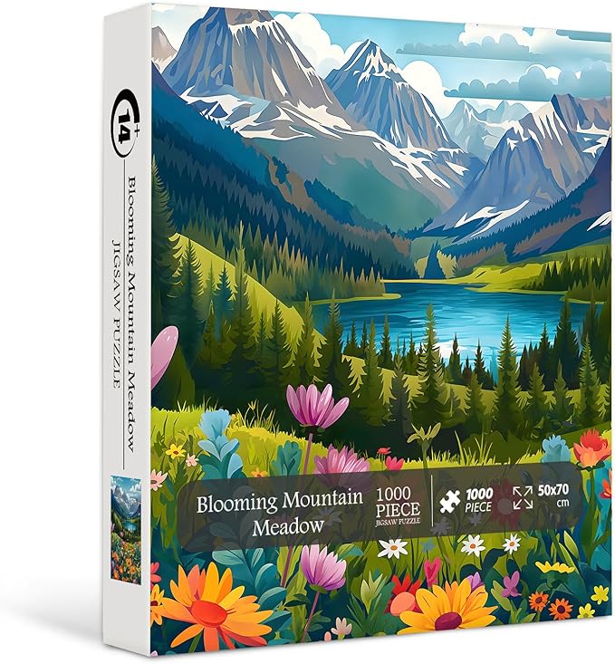 Landscape Puzzles for Adults 1000 Pieces, Flower Mountain Puzzle Art, Lake Scenic Jigsaw Puzzles for Adults