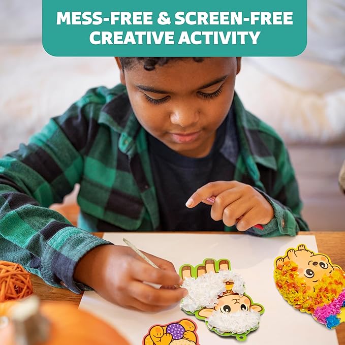 Poke-In Craft Animals Kit for Kids Ages 4-9 – Mess-Free Poke It Art Set with 9 Foam Animals & 1000+ Fabric Squares for Girls, Boys & Toddlers –Chidrens Punch Craft & Tufting Kit for 4 Year Old+
